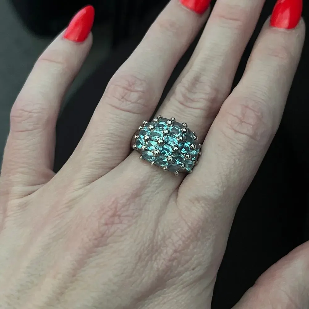 Vintage Estate Beautiful Blue Topaz 925 Sterling Silver Cocktail Ring size 7